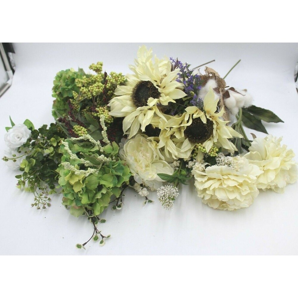 Farmhouse Spring Floral Bouquet ~20 Stems Lot Faux Flowers Cotton White Ivory